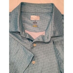Greg Norman Shirt Mens L Blue Light Polo All Over Golf Cart Print Performance